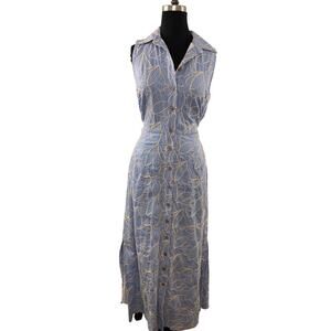 Willa Story Addison Chambray Shirt Dress Floral Embroidered Button-Up Small NEW